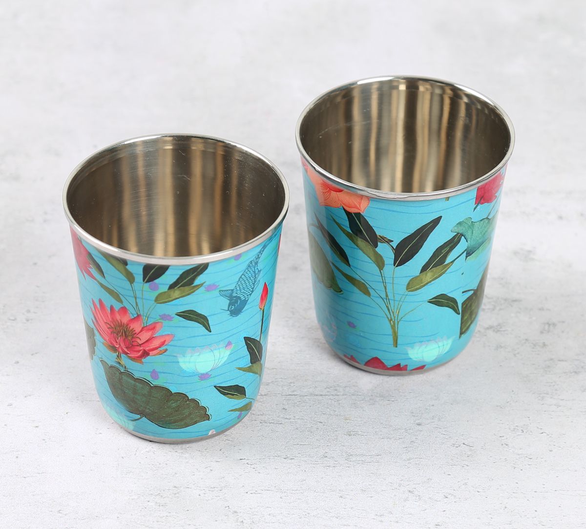 India Circus by Krsnaa Mehta Blossomy Mosaic Small Steel Tumbler Set of 2