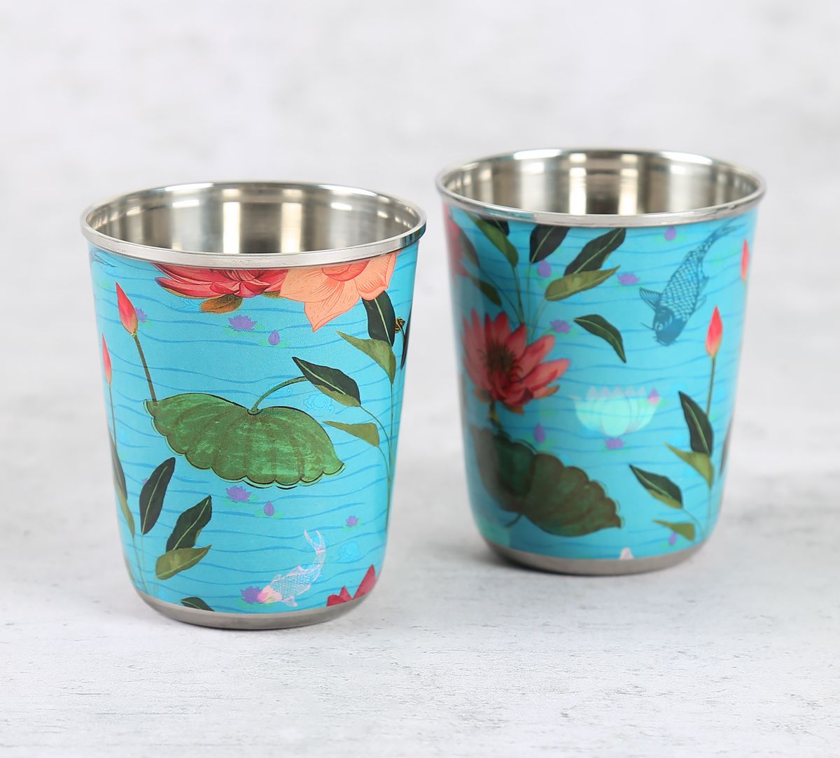 India Circus by Krsnaa Mehta Blossomy Mosaic Small Steel Tumbler Set of 2