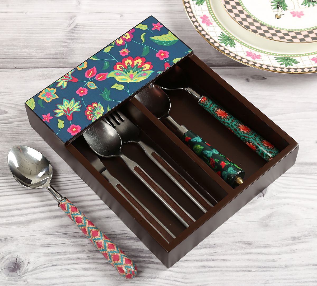India Circus by Krsnaa Mehta Cyanic Pop Burst Cutlery Tray