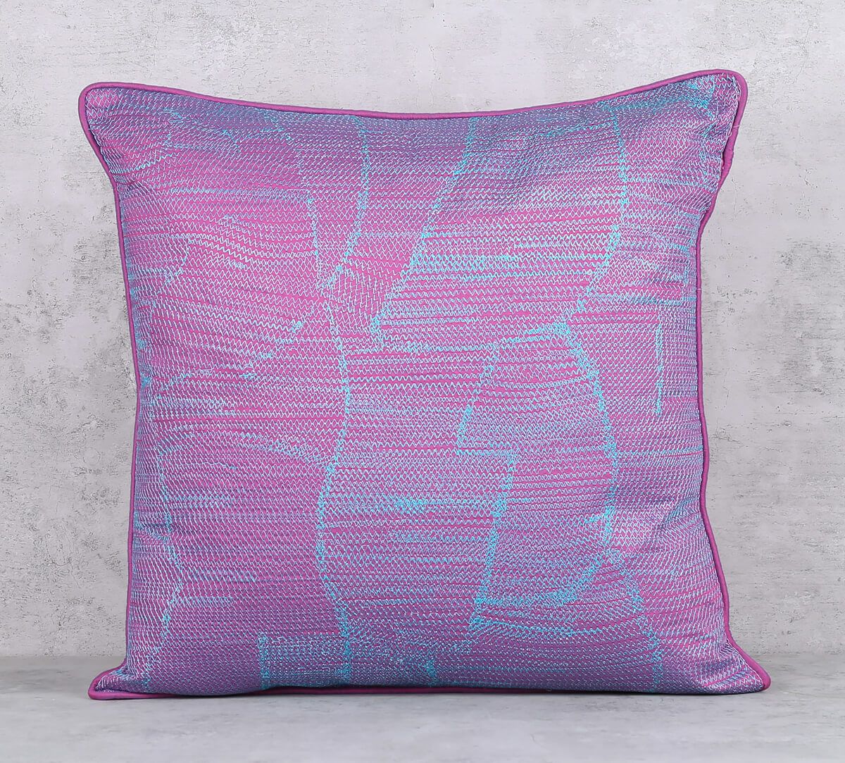 India Circus by Krsnaa Mehta Earth Celeste Textured Embroidered Cushion Cover