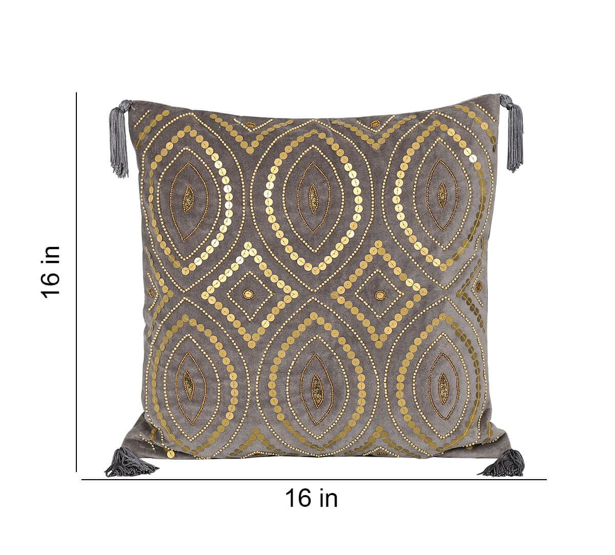 India Circus by Krsnaa Mehta Grey Decorated Adorn Cushion Cover