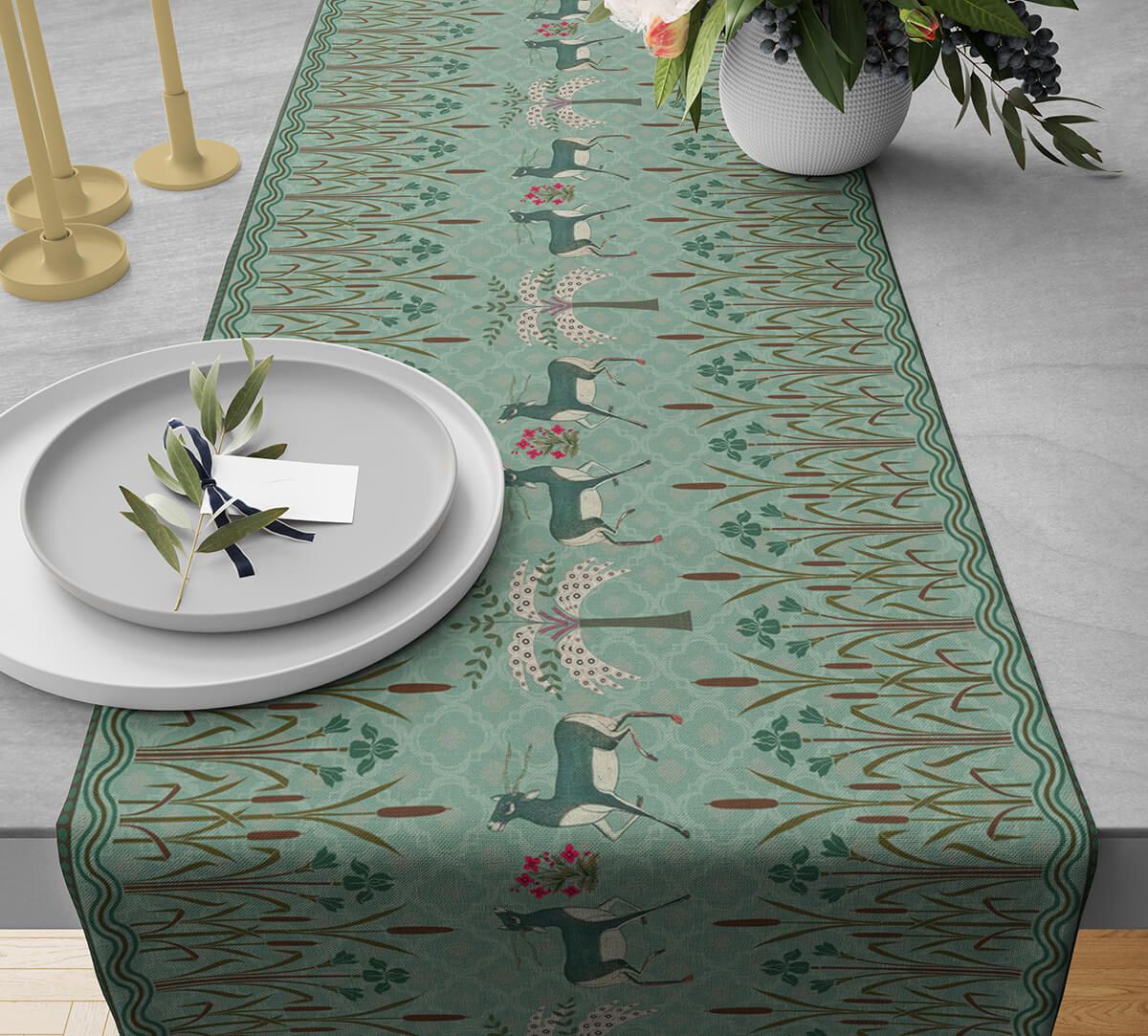 India Circus by Krsnaa Mehta Mirroring Deer Garden Bed and Table Runner