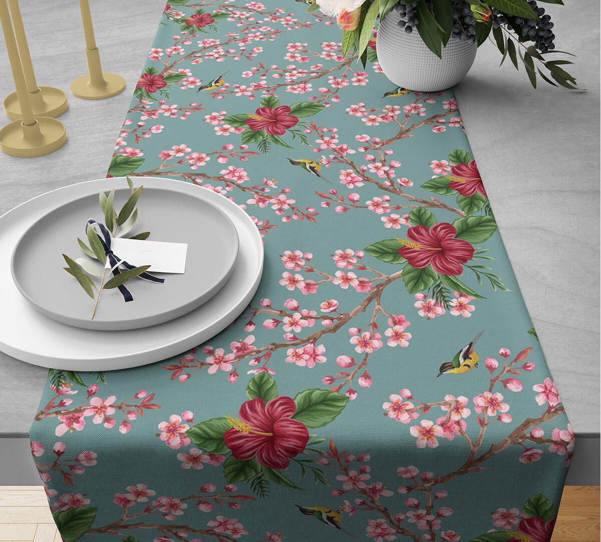 India Circus by Krsnaa Mehta Perching Floral Paradise Table and Bed Runner