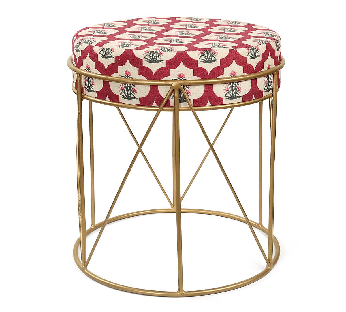 India Circus by Krsnaa Mehta Poppy Flower Scarlet Iron Pouffe