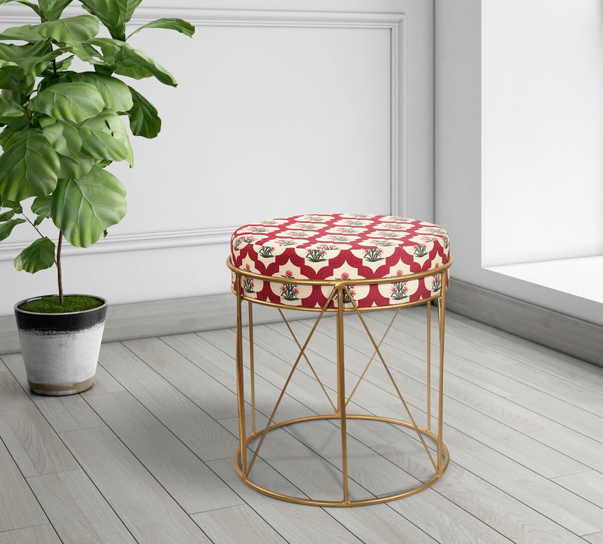 India Circus by Krsnaa Mehta Poppy Flower Scarlet Iron Pouffe