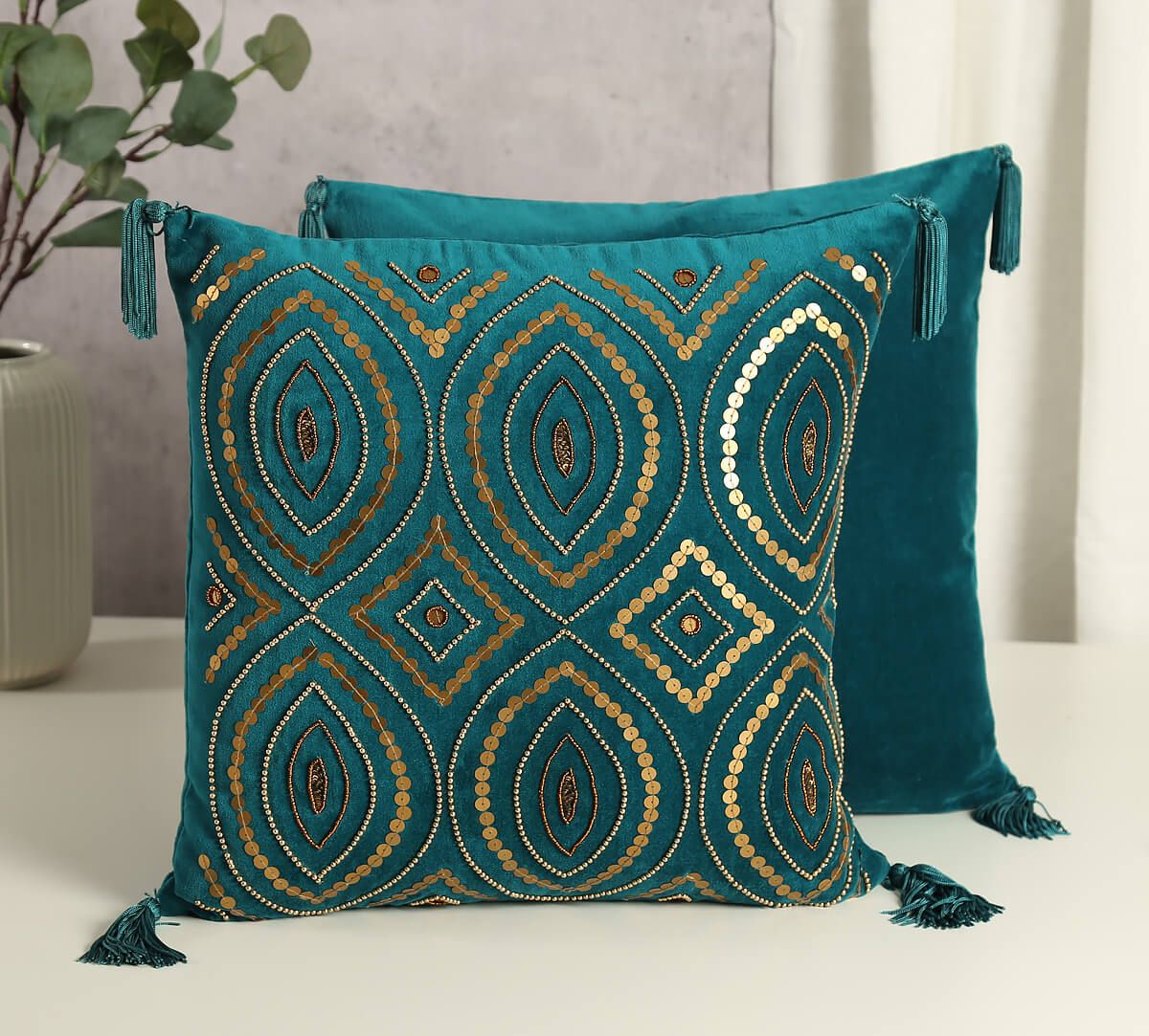 India Circus by Krsnaa Mehta Prussian Decorated Adorn Cushion Cover