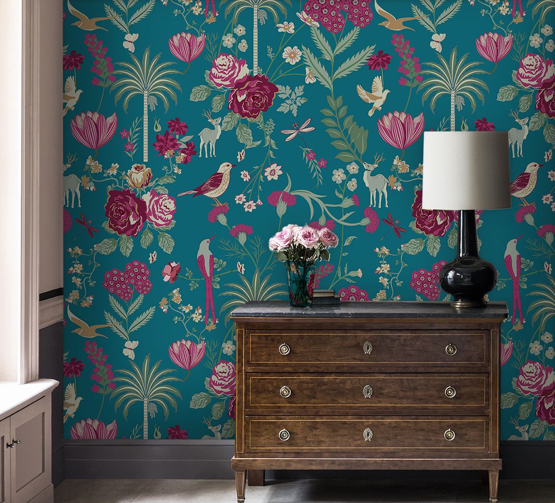 India Circus by Krsnaa Mehta Teal Floral Galore Wallpaper