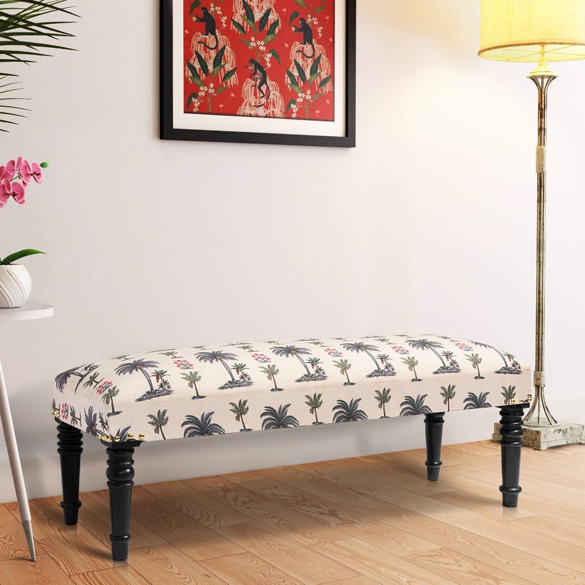 India Circus Chevron Palms Wooden Bench