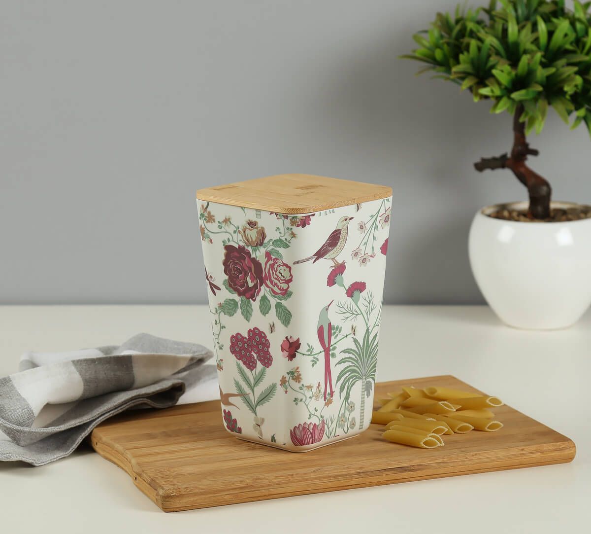 Grey Floral Galore Bamboo Jar