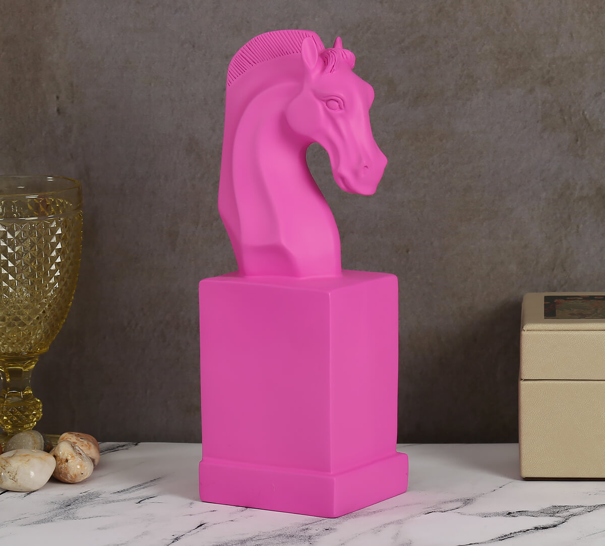 India Circus Bright Pink Horse Head Figurine