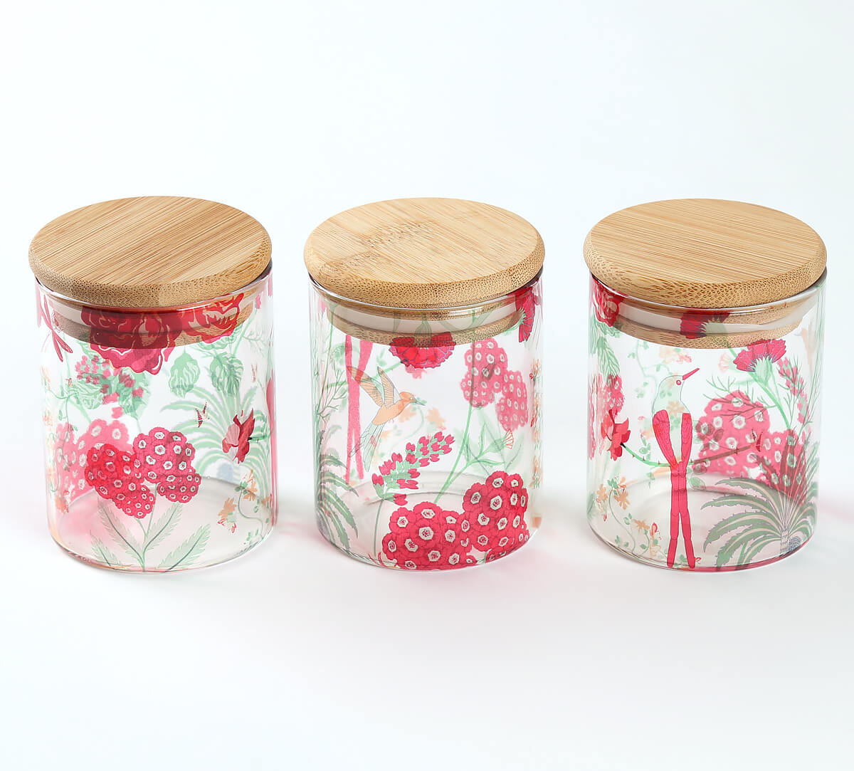 India Circus by Krsnaa Mehta Grey Floral Galore Glass Jars Set of 3