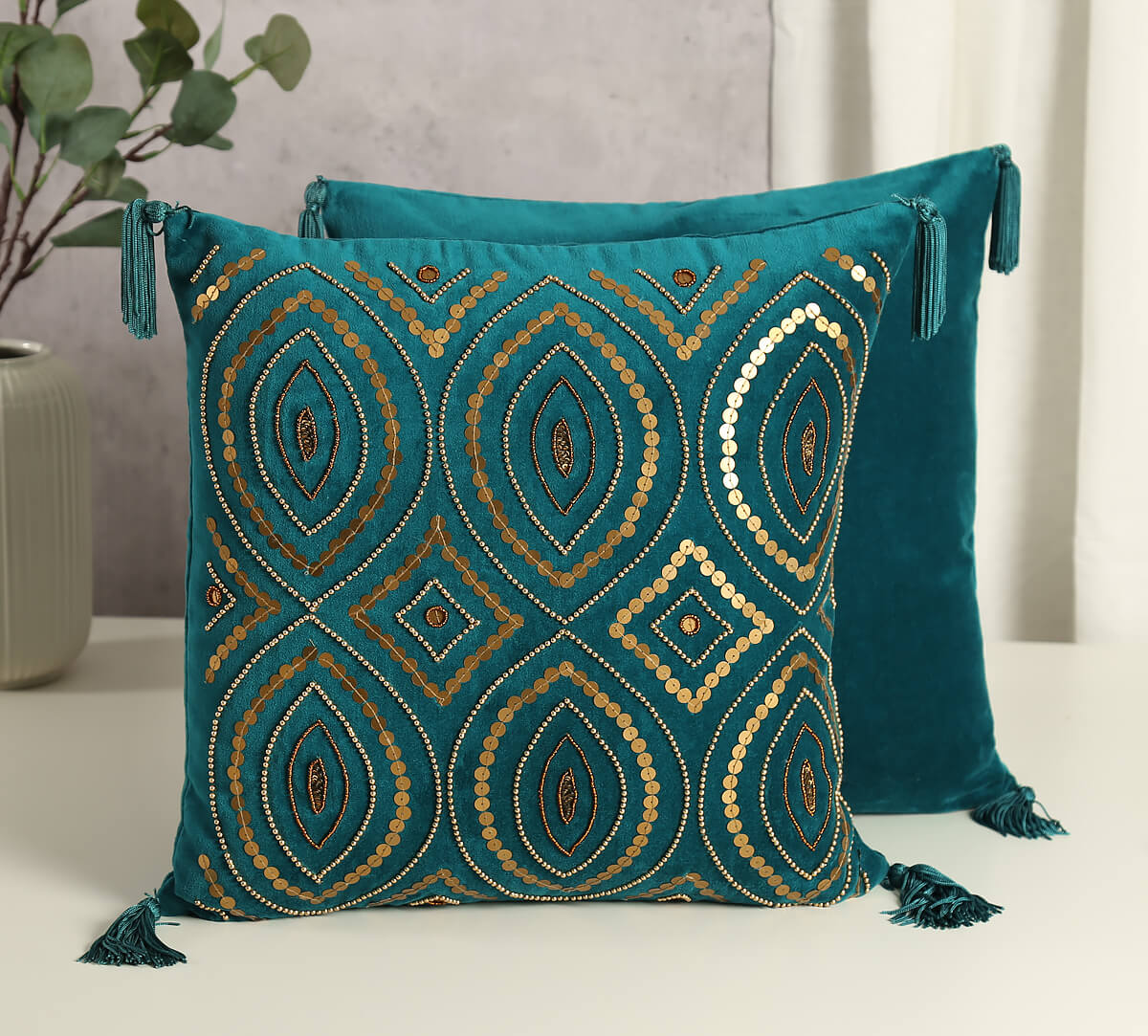 India Circus by Krsnaa Mehta Prussian Decorated Adorn Cushion Cover