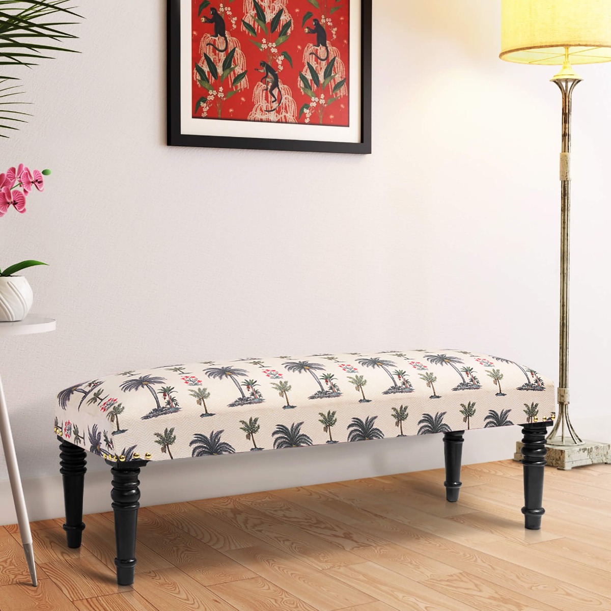 India Circus Chevron Palms Wooden Bench