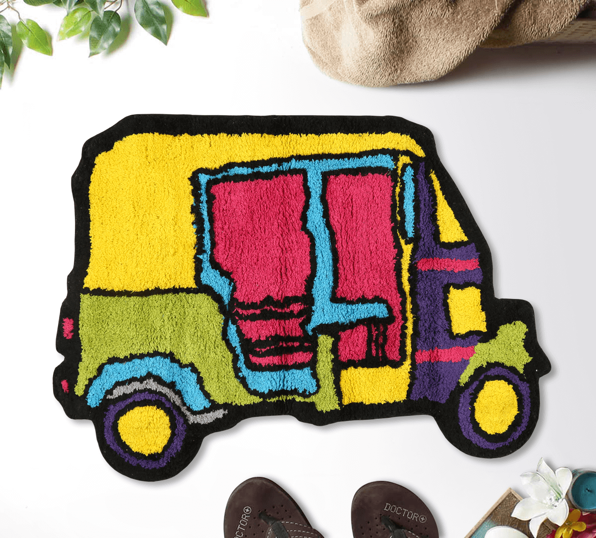 India Circus City Rickshaw Shape Bath Mat