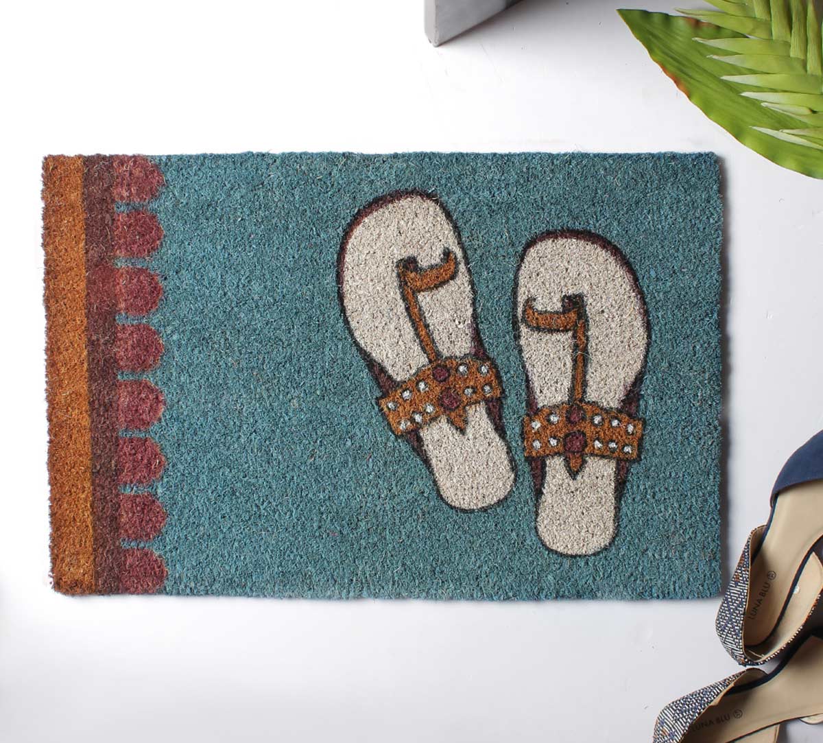 India Circus by Krsnaa Mehta Funky Slippers Teal Doormat